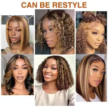 Short Curly Honey Blonde Bob Wig Lace Front Human Hair Wigs For Women