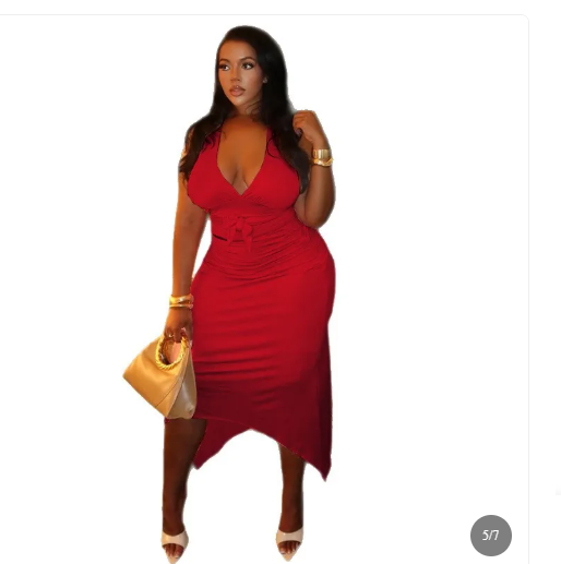 Solid-color Sexy Women's Clothing Sheath Skirt Set With Pleats And V-neck