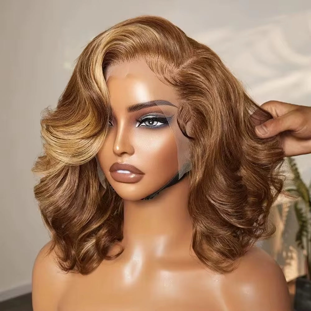 Short Curly Honey Blonde Bob Wig Lace Front Human Hair Wigs For Women